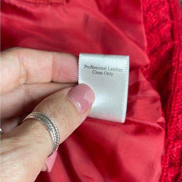 Coldwater Creek Red Suede Leather Jacket With Cable Knit Trim & Button Closure S - Picture 9 of 12